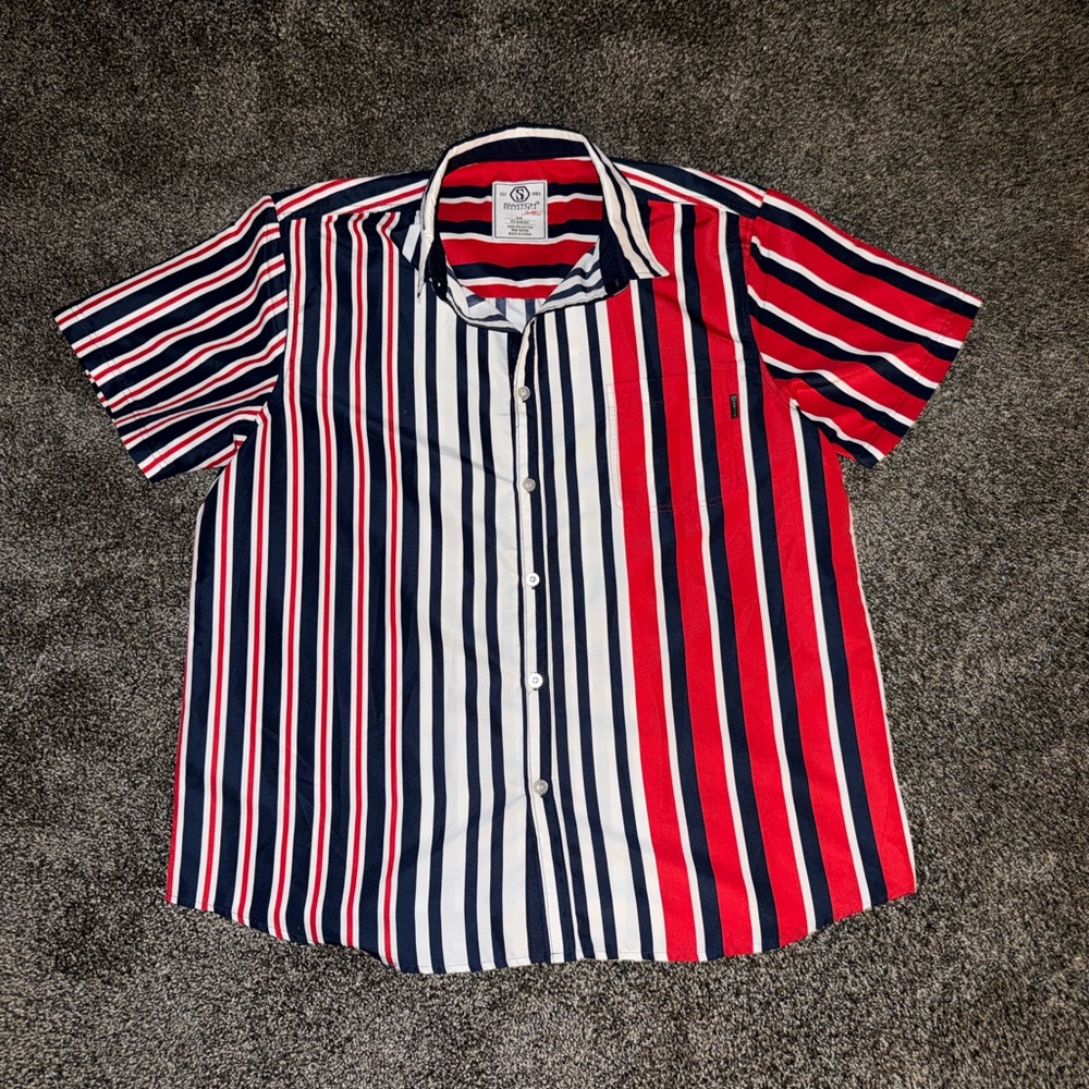 Classic Red and Blue Striped Men's Dress Shirt